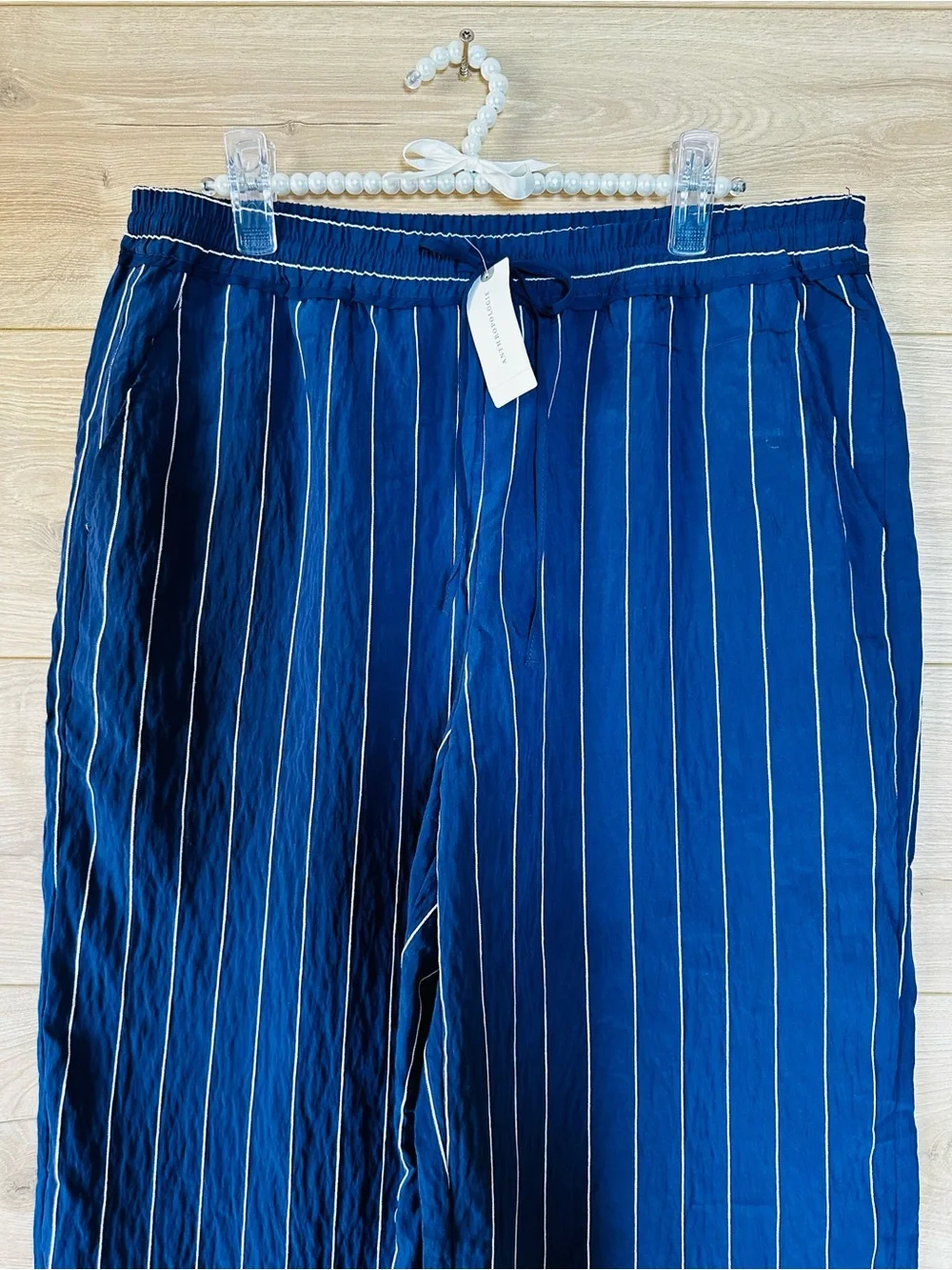 Maeve Navy and White Striped Wide-Leg Pants